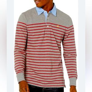 Bobbie Brook mens Grey and Red Striped Polo Shirt M